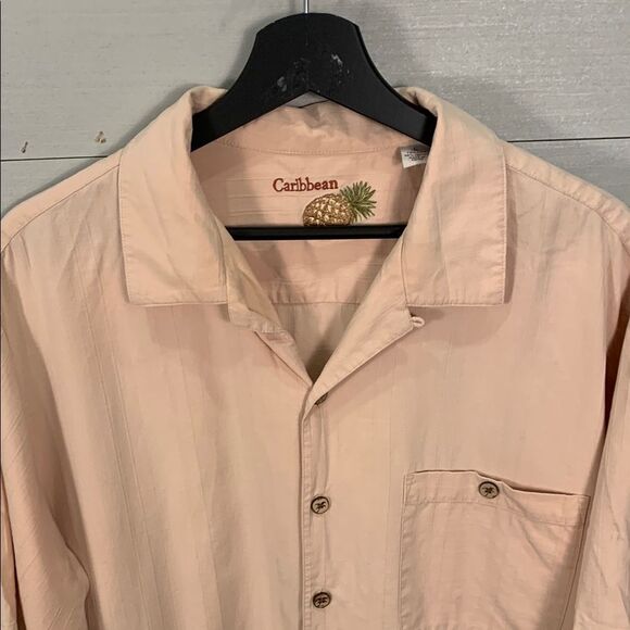 Caribbean silk blend Casual Button Down Shirt tropical Hawaiian vacation large - Picture 2 of 9